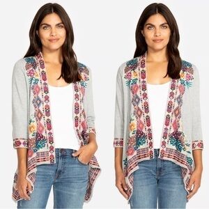 Johnny Was Gray Embroidered Cardigan